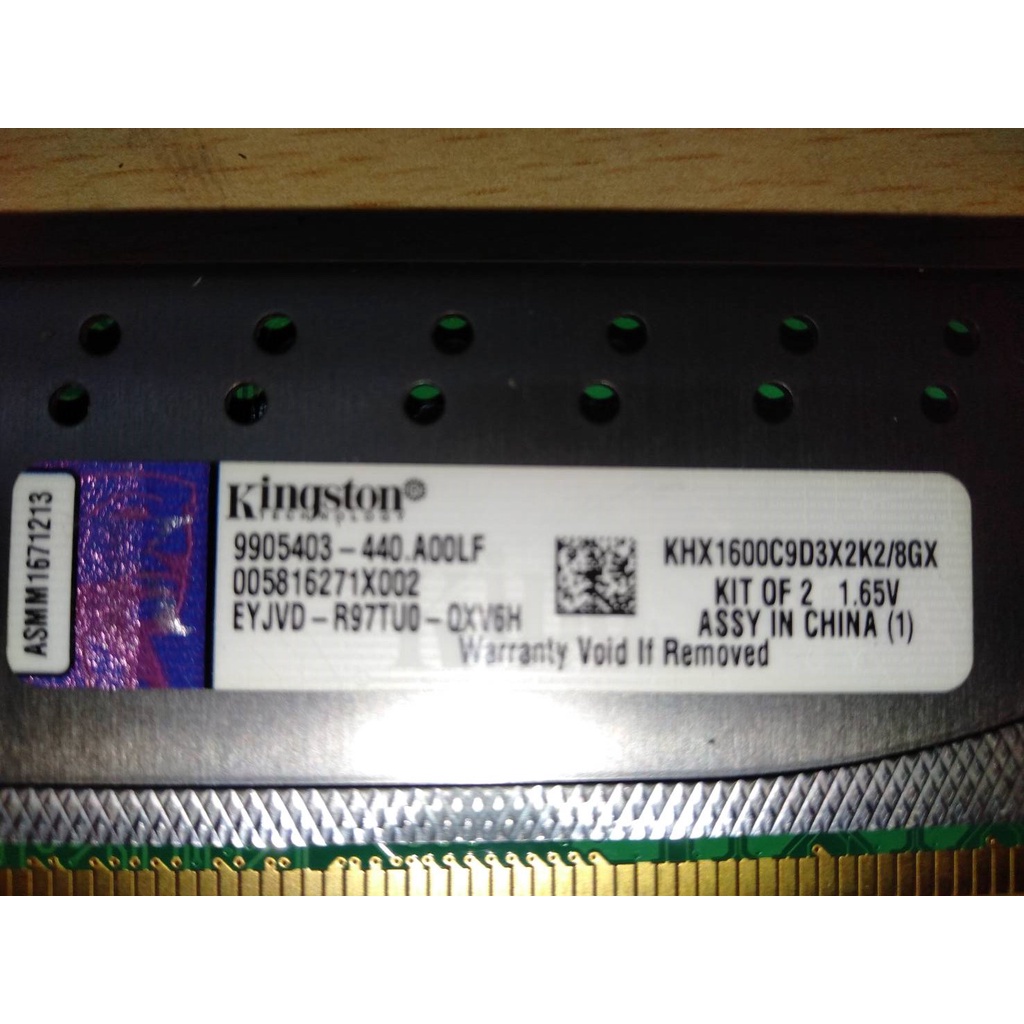 二手金士頓 Kingston DDR3-4GB KHX1600C9D3X2K2/8GX終保桌機雙面記憶體(1.65V)