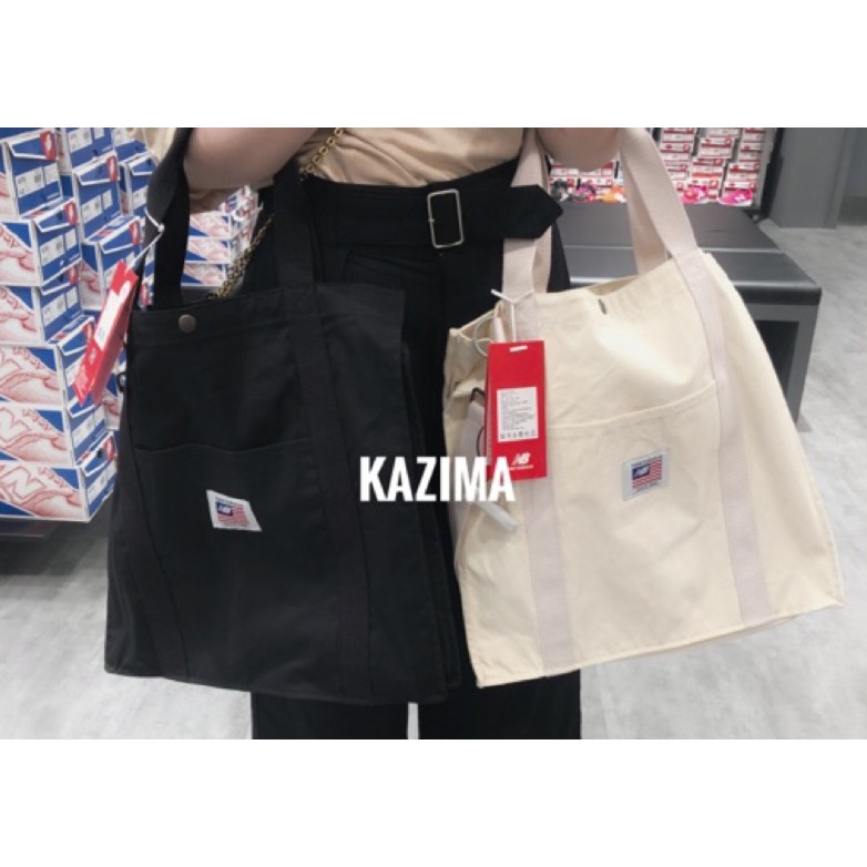 Kazima New Balance 托特包 購物袋 帆布包 手提包 肩背包 側背包 兩用包 米白 黑色 帆布袋