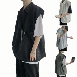 薄款馬甲外套 男外套 簡約外套 韓版潮流西服 休閒寬鬆男士正裝 韓版夾克 多袋馬甲（JFC07）【壹號站】