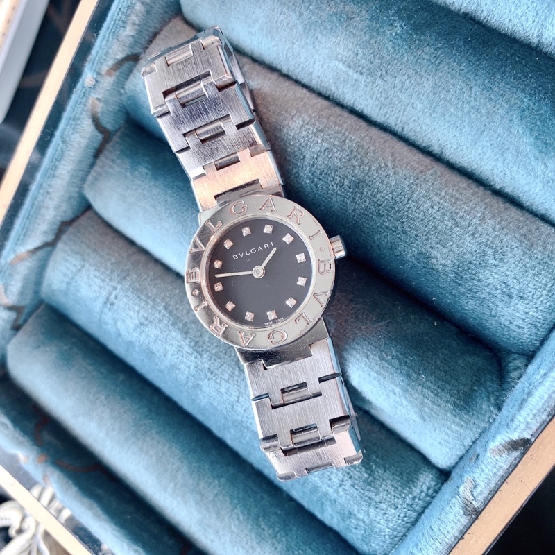 專櫃精品名牌 BVLGARI 寶格麗 12點 鑽石 真鑽面盤 全鋼不銹鋼 瑞士 原鑲鑽 石英 女錶 錶