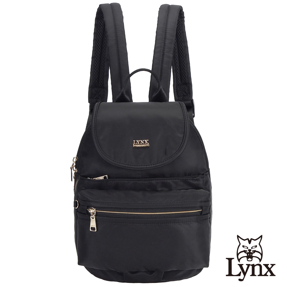 【Lynx】美國山貓輕量尼龍布包多隔層機能後背包 手提/雙肩/翻蓋 黑色 LY39-3864-99