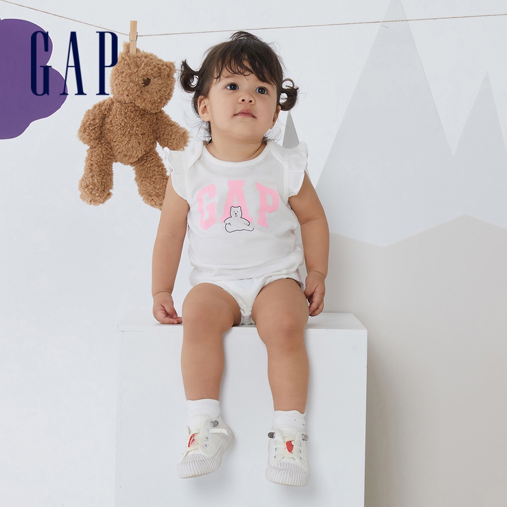 Gap 嬰兒裝 Logo荷葉邊無袖包屁衣 布萊納系列-白色(826145)