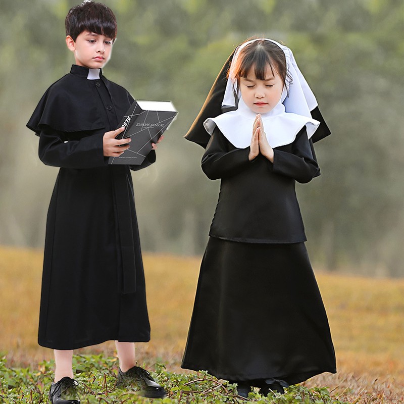 神父服裝兒童修女服成人牧師服教父裝cos服學生唱詩班服 教堂主題節慶派對