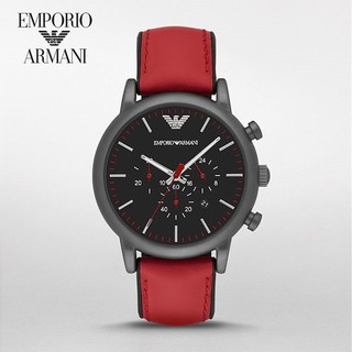 【第一鐘錶】AR1971 EMPORIO ARMANI《亞曼尼 義大利時尚》46mm/三眼計時休閒風系列/IP槍灰x紅