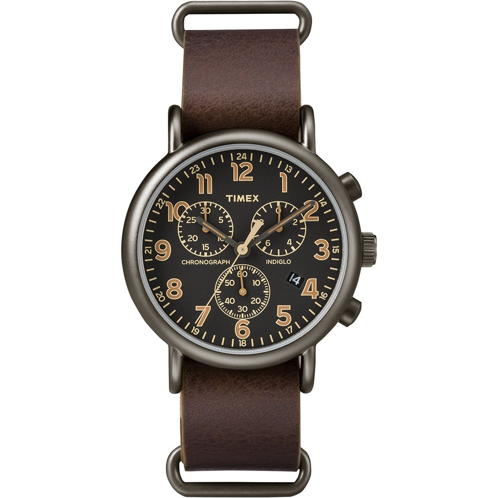 【TIMEX】天美時 Weekender Chrono週末三眼系列計時手錶(黑/褐色 TXT2P85400)