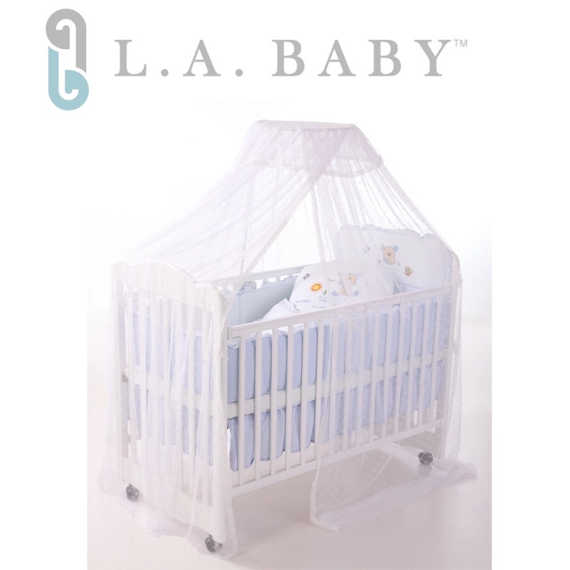 L.A. Baby-九成新豪華全罩式嬰兒床蚊帳(200cm加長加大型/完整包覆無縫隙/防蚊蟲)高雅婚紗白色)