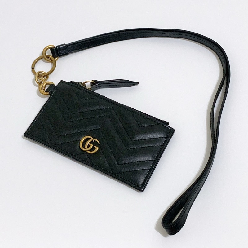 Gucci 546582 新款 GG logo 斜紋縫線 吊繩 卡片夾 零錢包 證件夾