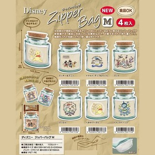 ◇FollowV※日本雜貨《現貨》小美人魚愛麗兒公主/玩具總動員三眼怪 玻璃罐圖樣 夾鏈袋/分裝袋4入組M 迪士尼 絕版