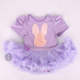 嬰幼兒粉紫兔連身哈衣爬服紗裙包屁衣