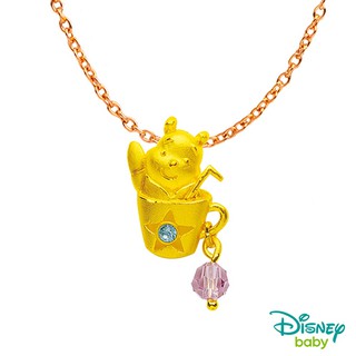Disney迪士尼系列金飾 黃金/水晶墜子-笑嘻嘻維尼款 送項鍊（現貨+預購）