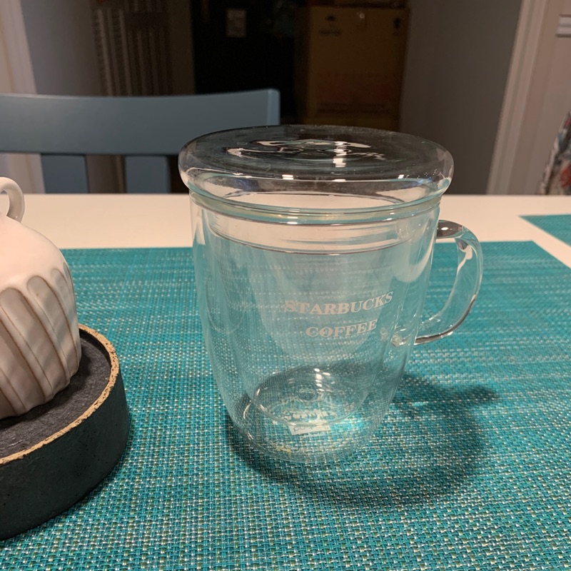 星巴克雙層玻璃杯加厚耐高溫防燙帶蓋文字玻璃蓋馬克杯