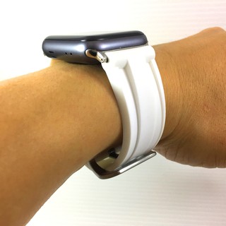 Apple Watch 沛納海 版型 代用 橡膠 錶帶 白色 純白 不鏽鋼針釦 質好耐用