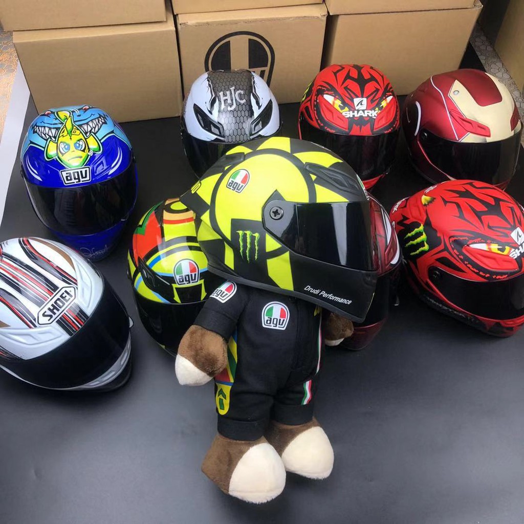 摩托車頭盔公仔shoei拉力熊招財貓毒液機車尾箱裝飾玩偶禮物擺件 蝦皮購物