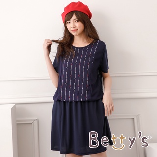 betty’s貝蒂思(05)假2件雪紡印花拼接洋裝(深藍)