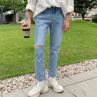 正韓不收邊割破設計九分牛仔褲 (4205) YUPPIE 現貨優惠商品