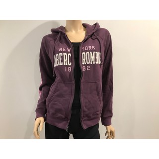 【天普小棧】A&F Abercrombie&Fitch Full-zip Logo Hoodie貼布刺繡連帽外套紫色S號