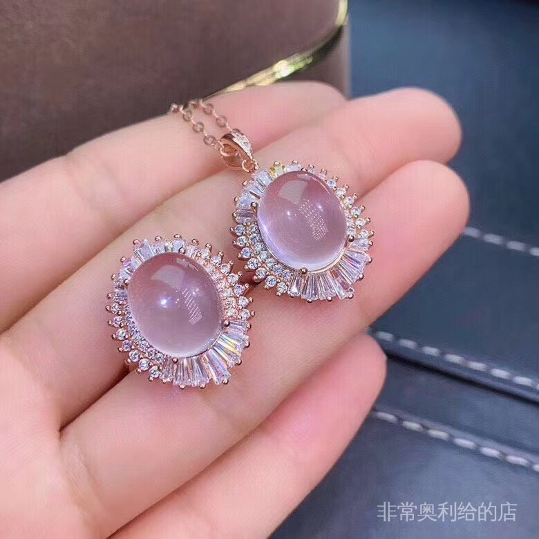 V0cq 鎖骨18k芙蓉s新款粉水晶純銀戒指鍊項鍊天然石女吊墜禮物鍍925金 蝦皮購物