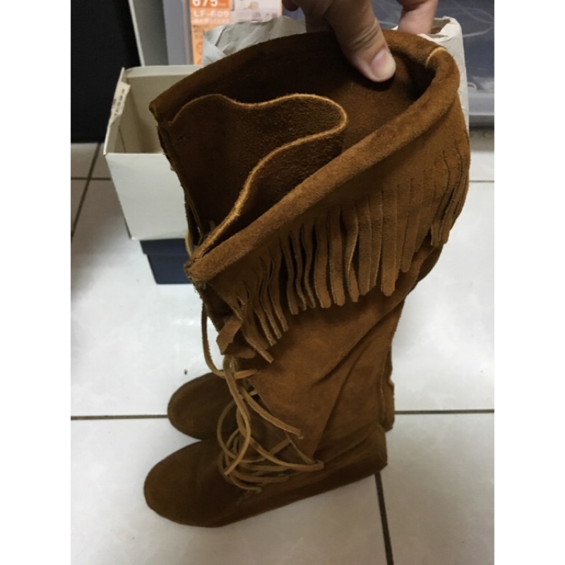 minnetonka moccasin 長靴 流蘇靴 莫卡辛靴 豆豆鞋 size6 brown 咖啡色 二手