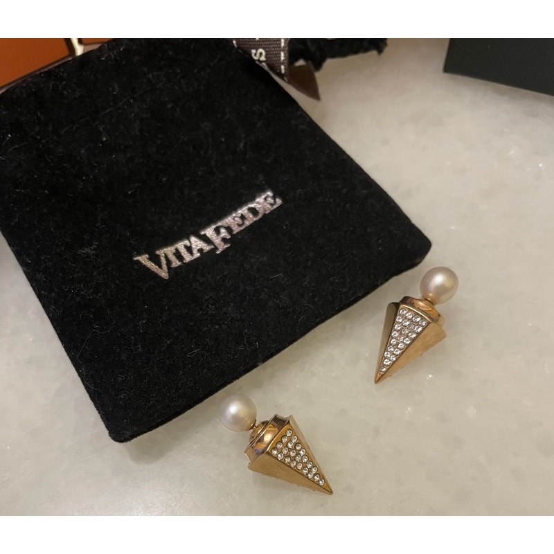vita fede 經典椎型珍珠水晶耳環