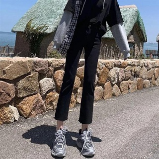 牛仔褲 直筒褲 九分褲 矮小個子顯瘦黑色九分闊腿直筒高腰牛仔褲女學生寬松韓版潮R033-A 衣時尚