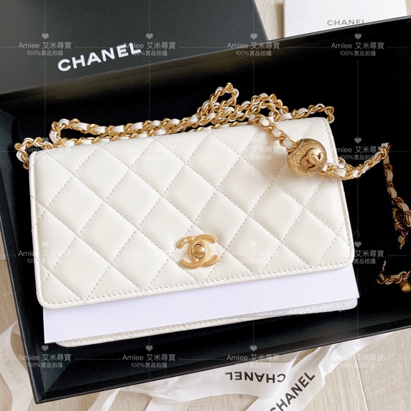 【全新專櫃自購】Chanel 香奈兒金球包新款白色 WOC 爆款22C/AP1450肩背包 鏈包皮夾 小羊皮 菱格可調整