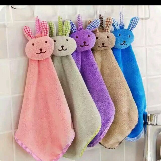 【幸福小舖】[現貨]創意可愛小兔子加厚可掛式珊瑚絨超強吸水擦手巾擦手布抹布洗碗布