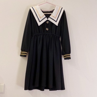 女童秋冬長袖洋裝/演出服裝/女童長袖洋裝/網紅制服裙/中長款長袖學院風/海軍風收腰長裙洋裝