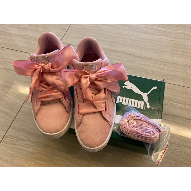 專櫃購入～PUMA 粉色緞帶鞋，尺寸25公分。