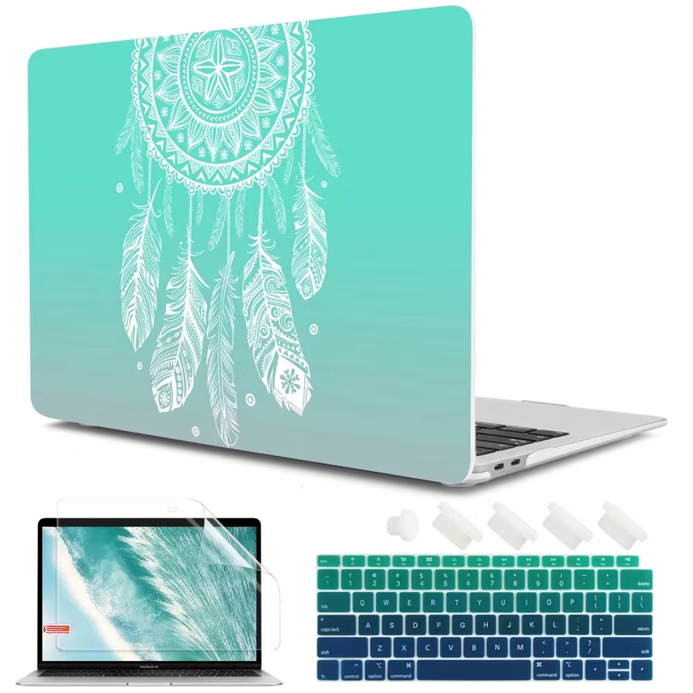 4合一 漸變綠捕夢網 適用MacBook Pro 12 13 15 吋 Air 13 2020 2021 蘋果筆電保護殼