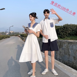 【COUPLE】情侶裝🔥🔥🔥夏裝法式氣質連衣裙新款韓版ins學院風短袖套裝一裙一衣