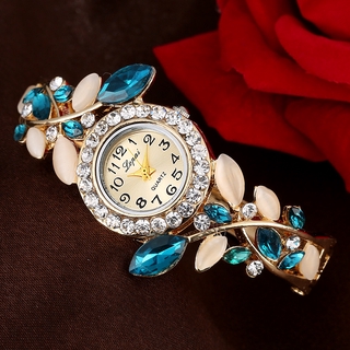 奢華水晶手鍊手錶女士女士時尚花卉設計水鑽手錶手鐲石英手錶