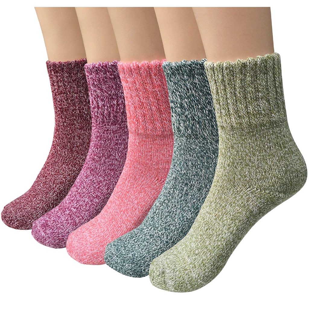 2雙裝 女韓版中筒毛圈襪子 加絨加厚秋冬季羊毛襪 保暖女士長筒襪 家居地板襪 襪子