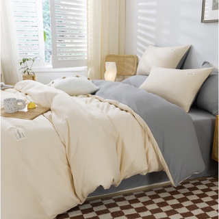 Arvo Home 丹麥極簡主義 雙色床包被套組 舒適 裸睡素面 日系素色 雙人加大4件組 美式工業風 素色床單