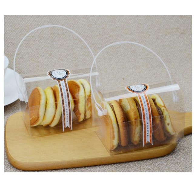 透明手提盒 塑膠盒烘焙包装PET透明包装銅鑼燒大鼓燒麵包蛋糕戚風西點甜點餅乾盒彩繪蛋糕卷包裝盒
