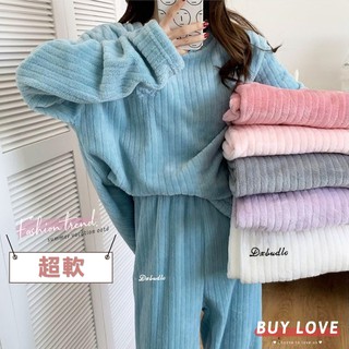 【買到戀愛】現貨出清 1+1多色小刺繡加厚珊瑚絨睡衣組 大學T 套裝 衛衣 T恤 長褲【FB0128】
