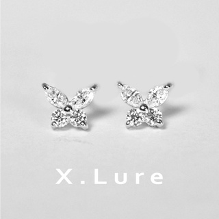 【X.LURE】14K 蝴蝶花式耳針鑽石耳環 鑽耳環 真金 真鑽 K金 輕珠寶