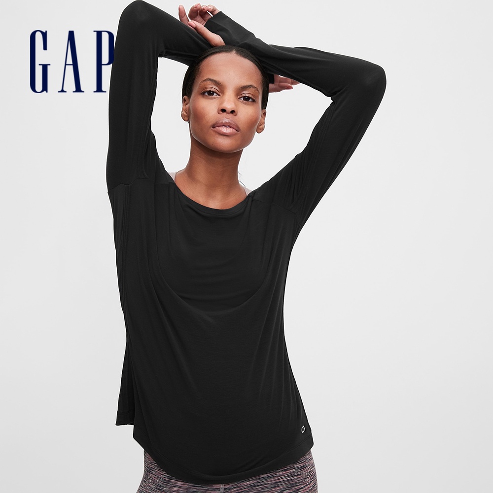 Gap 女裝 彈力透氣運動長袖T恤 Gap Fit運動系列-黑色(616645)