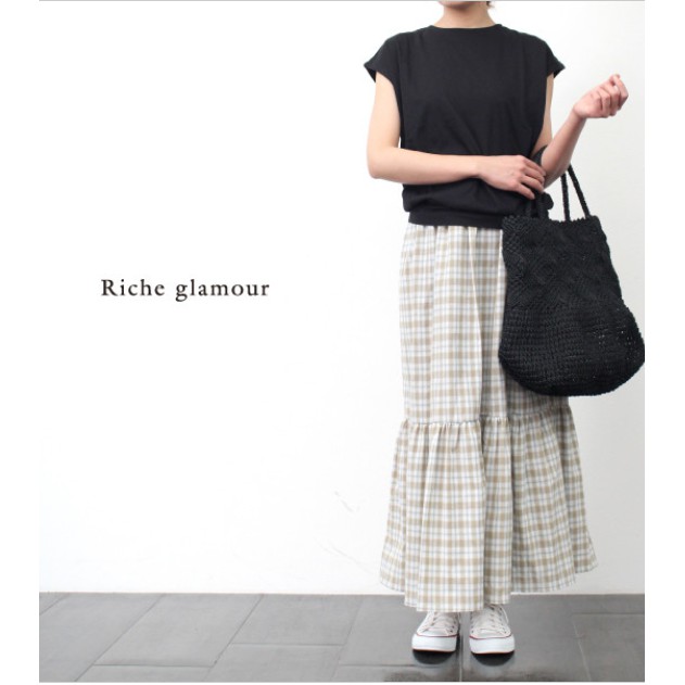 全新/Riche glamour/日貨Rika棉麻格紋蛋糕魚尾長裙