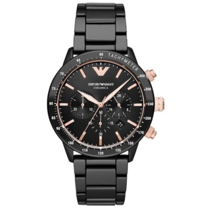 《Emporio Armani》精品紳士男錶（預購款式）石英陶瓷腕錶-尊爵黑金-AR70002