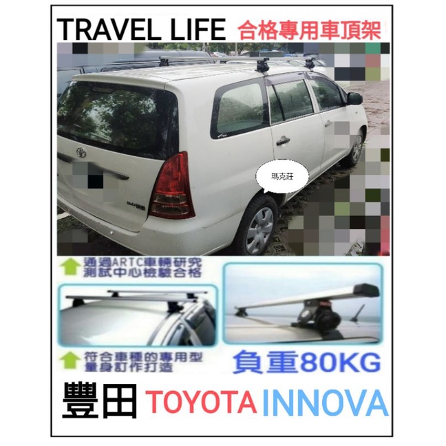 (瑪克莊) 現貨 免運  豐田 INNOVA 固定式車頂架 可變更 Travel life 鋁合金 VSCC認証含報告書