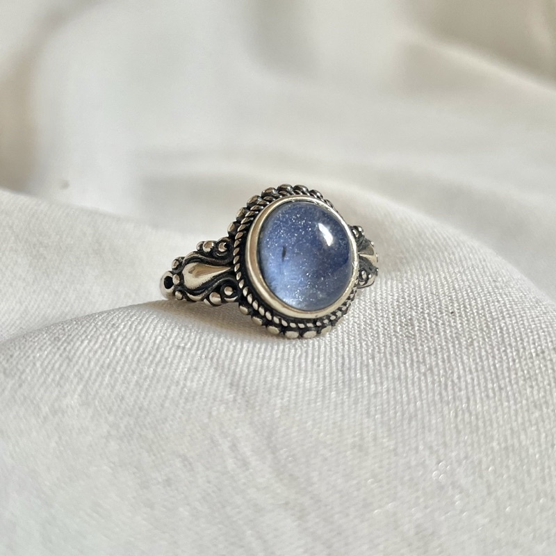 藍線石戒指 925銀 星空料 藍髮晶戒指 復古設計 水晶戒指
