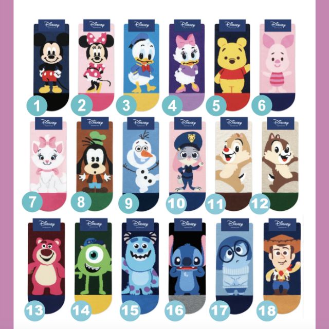 Wow shop 韓國空運 迪士尼 小熊維尼 毛怪 雪寶 奇奇蒂蒂 米奇 茱蒂 史迪奇 瑪莉貓 女襪 長襪 可愛百搭襪