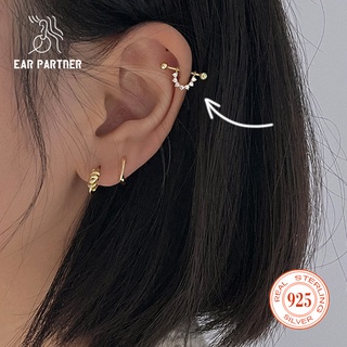 耳飾合作夥伴氧化鋯半圓形 S925 純銀耳釘長穿孔耳環女士女士