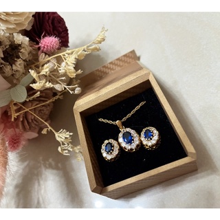 Art de France藍寶石Swarovski 水晶項鍊耳環組/附包裝盒