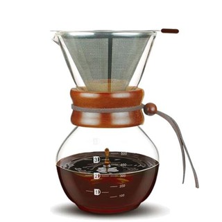 日式 手沖咖啡滴漏壺 手沖玻璃咖啡壺 (DPB-6A) 304不銹鋼 濾網 防燙手柄 手沖咖啡壺