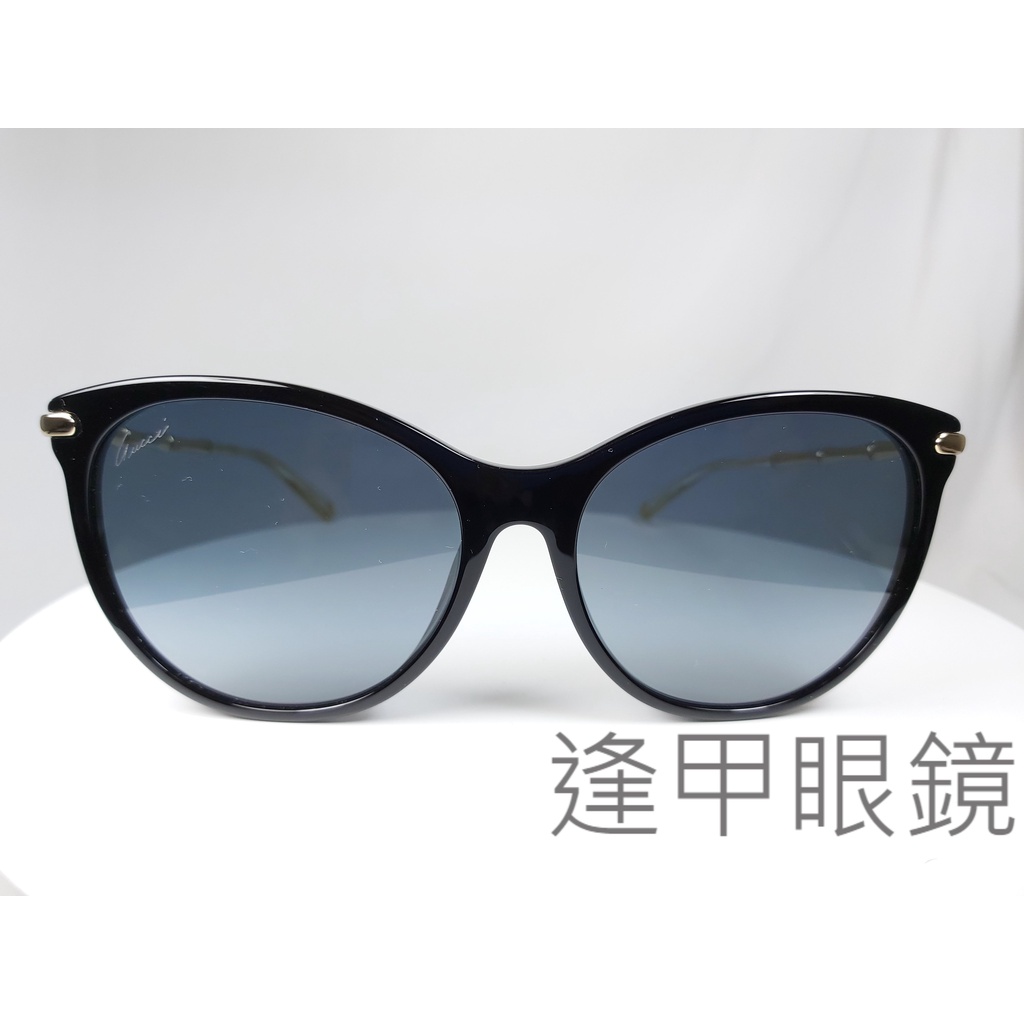 『逢甲眼鏡』GUCCI太陽眼鏡 黑色大圓框 藍色鏡面 經典金屬金色竹節鏡腳【GG3777/F/S HQW】