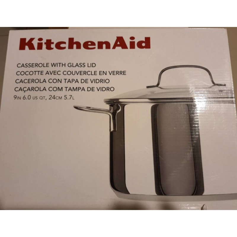 全新-美國KitchenAid24公分不鏽鋼雙柄鍋（含蓋）$850