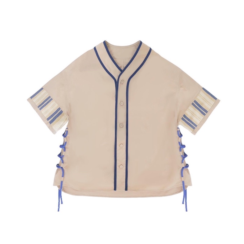 (A)crypsis 日本組織布開襟領棒球襯衫 褐色 全新 acrypsis