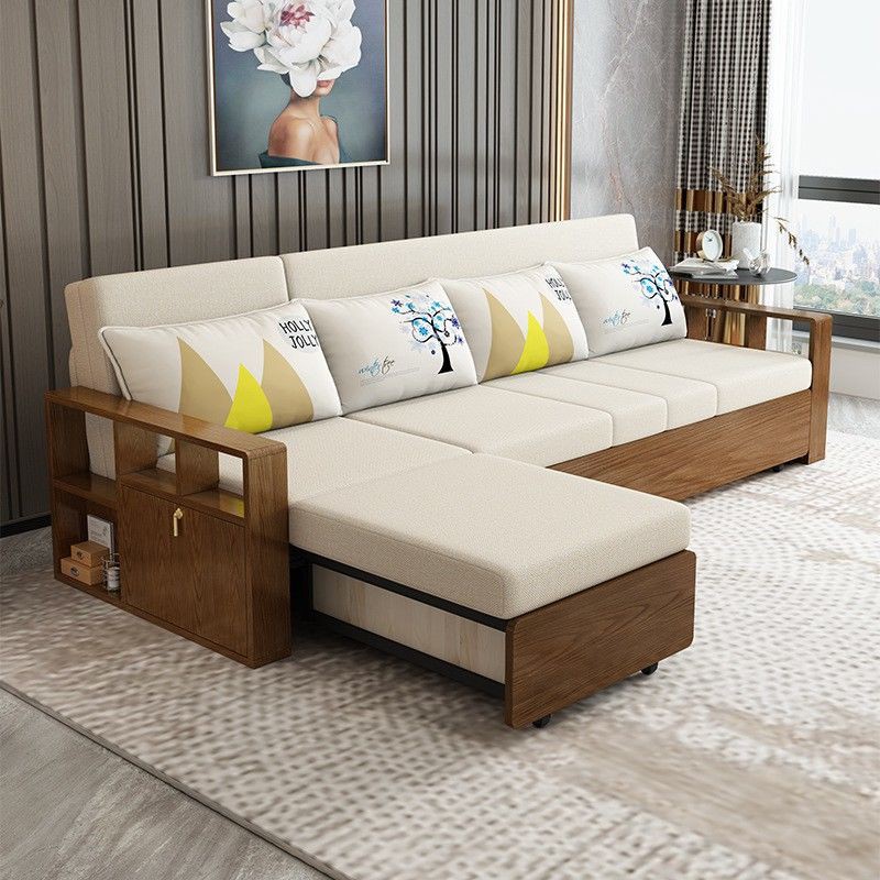 廠家直銷#新中式實木沙發組合貴妃折疊沙發 中式客廳布藝家具中式沙發床