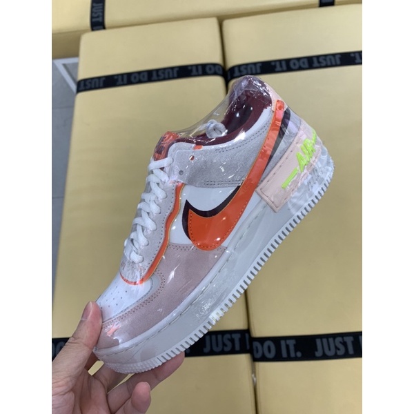 Nike Air Force 1 Shadow 解構鞋 雙勾 白 粉橘 女鞋 CU8591-600